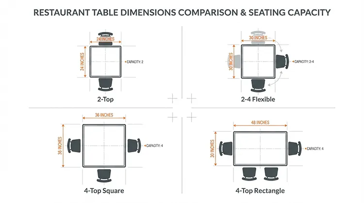 2-Top & 4-Top Table Base Sizing & Footprint Guide | Haida