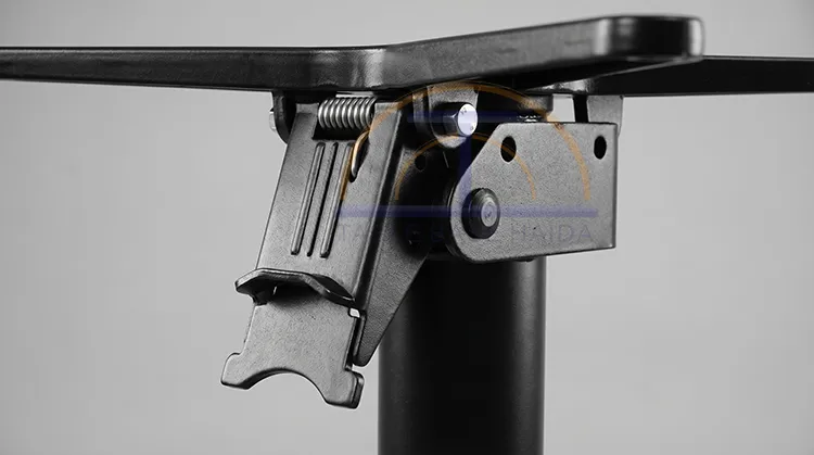 Close-up of an aluminum folding table base