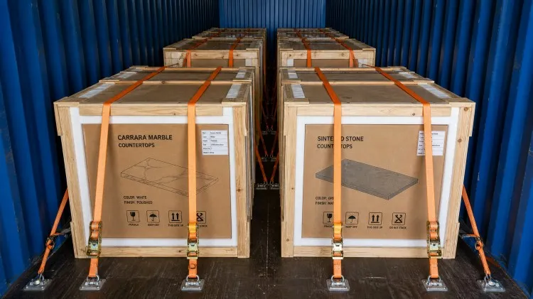 Stone Tops in Shipping Crates