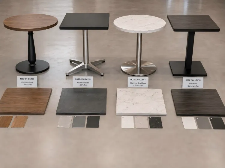 Commercial Table Base And Tabletop Matching Display For Wholesale Furniture Buyers