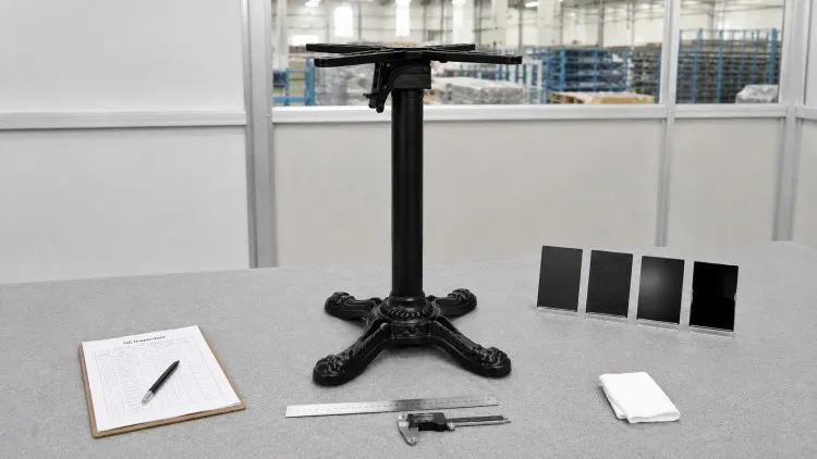 Black Powder-Coated Table Base Quality Inspection