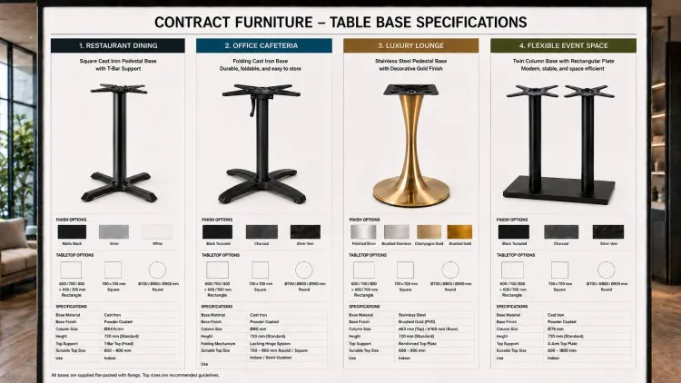 Contract Furniture Project Areas Matched With Commercial Table Base Structures