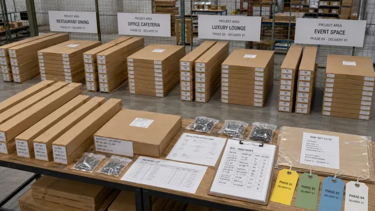 Contract Furniture Table Base Packing Organized By Boq Item Code And Delivery Phase