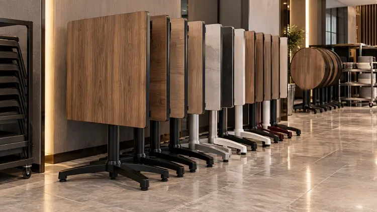 Folded Restaurant Tables Nested In A Hotel Furniture Storage Area