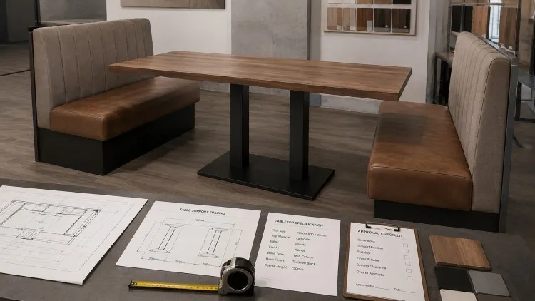Long Banquette Table Twin-Column Mock-Up