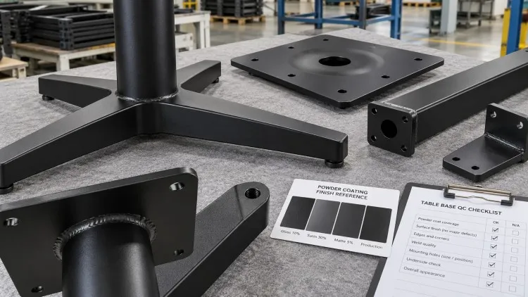 Powder-Coated Table Base Finish Inspection At Edges Welds And Mounting Holes
